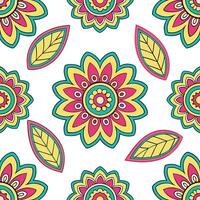 Ethnic patterns seamless design with floral motifs and bright colors for a vibrant lively cultural look concept as Vibrant ethnic patterns with floral motifs and bright colors perf Clear vector
