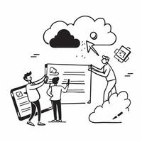 Enhancing Cloud Network Performance concept as IT specialists work on enhancing cloud network performance to ensure faster and more reliable service in Photo Stock Concept Clear vector