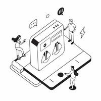 Energy Monitoring with Smart Meters concept as A family monitors their home energy usage in real time using smart meters connected to a mobile appSimple flat illustration in isome Clear Set 2 vector