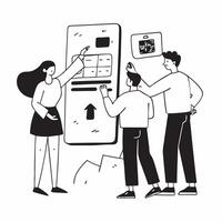 Energy Monitoring with Smart Meters concept as A family monitors their home energy usage in real time using smart meters connected to a mobile appSimple flat illustration in isome Clear vector