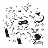Educational App for Children concept as Children learning through an educational app on a tablet with interactive content and games in Photo Stock Concept Clear vector