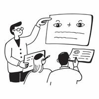 Doctor with visual impairment leading a patient care workshop concept as A doctor with visual impairment confidently leading a patient care workshop illustrating expertise inclusio Clear vector