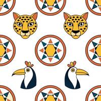 Develop a seamless tile pattern using South American fauna such as llamas jaguars and condors with vibrant colors and geometric shapes concept as Combine the rich biodiversity of Clear vector