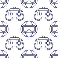 Develop a seamless tile pattern featuring virtual reality elements such as immersive worlds VR goggles and digital landscapes for a tech centric look concept as Design a seamless Clear vector