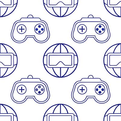 Develop a seamless tile pattern featuring virtual reality elements such as immersive worlds VR goggles and digital landscapes for a tech centric look concept as Design a seamless Clear