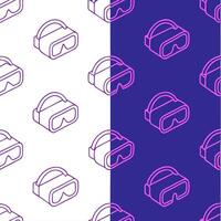 Design seamless tile patterns with VR headset icons neon lines and crisp white space for a futuristic minimalist vibe concept as VR headsets repeat with neon outlines White separa Clear vector