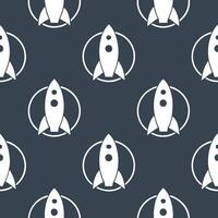 Design seamless tile patterns with rocket silhouettes orbital arcs crisp white isolation minimal color for futuristic style concept as Rocket shapes align in repeating orbit arcs Clear Set 2 vector