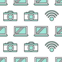 Design seamless tile patterns with cyberpunk inspired elements like neon lights futuristic grids and clean white balance for a tech inspired look concept as Neon lights and futuris Clear Set 2 vector