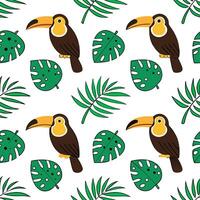 Design seamless tile pattern using tropical fauna from Central America such as toucans jaguars and monkeys with bold colors and intricate details concept as Create a bold and intr Clear vector