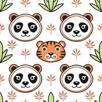 Design a seamless tile pattern using Asian fauna such as pandas tigers and cranes with delicate details and traditional patterns concept as Incorporate traditional Asian wildlife Clear vector