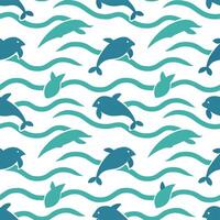 Design a seamless tile pattern featuring Oceanic fauna such as sea turtles dolphins and whales with flowing organic lines and aquatic colors concept as Create a fluid flowing tile Clear vector
