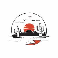 Desert Sunset Serenity concept as The desert comes alive at sunset with cacti silhouettes against a fire red sky offering a moment of serenity in Photo Stock Concept Clear vector