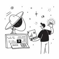 Deep Space Communication concept as Technicians monitor deep space communication systems at a ground station ensuring contact with distant spacecraft in Photo Stock Concept Clear vector