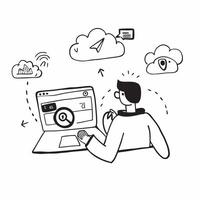 Cybersecurity Specialist in Cloud Environment concept as A cybersecurity specialist monitors threats and enhances security measures in a cloud computing environment in Photo Stock Clear vector