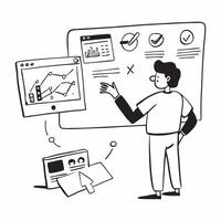 Crypto Trader Analyzing Market Sentiment concept as A crypto trader analyzes market sentiment using advanced software tools in a dynamic office environment in Photo Stock Concept Clear vector