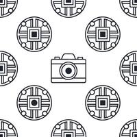 Create seamless futuristic tile patterns that showcase technological advancements using digital interfaces and isolated white balance concept as Use digital elements circuits and f Clear vector
