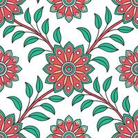 Create a seamless tile pattern based on Indian block printing techniques focusing on floral motifs and vibrant colors concept as Integrate floral motifs and intricate block print Clear Set 4 vector