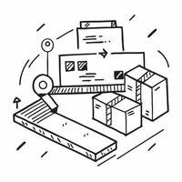 Conveyor system and a warehouse design blueprint symbolizing layout optimization in double exposure with copy space concept as A conveyor system blended with a warehouse design bl Clear vector