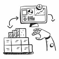 Conveyor belt and a forecasting interface symbolizing inventory control in double exposure with copy space concept as A conveyor belt blended with a forecasting interface represen Clear vector