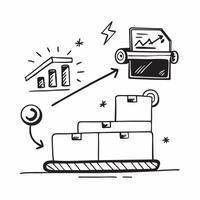 Conveyor system and a demand forecast chart symbolizing demand forecasting in double exposure with copy space concept as A conveyor system blended with a demand forecast chart rep Clear vector
