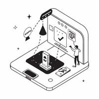 Controlling Home with Smartphone concept as A person uses a smartphone app to control lighting and temperature in their homeSimple flat illustration in isometric scene Clear Set 2 vector