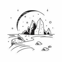 Coastal Rocks Illuminated by Bioluminescence concept as Rocky coastal landscapes become otherworldly at night as bioluminescent waves crash against them illuminating the rocks in Clear Set 2 vector