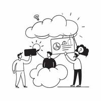 Cloud Computing Startup Pitch concept as Entrepreneurs pitch a new cloud computing startup idea focusing on revolutionary cloud services in Photo Stock Concept Clear vector