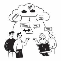 Cloud Computing Advocacy Group Meeting concept as A group meeting where cloud computing advocates discuss promoting cloud adoption across various sectors in Photo Stock Concept Clear vector