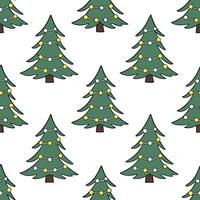 Christmas trees seamless tile pattern with snow covered branches and festive lights for holiday decor concept as Snow covered Christmas tree branches and festive lights arranged se Clear vector