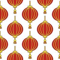 Chinese dragons and lanterns seamless tile pattern with vibrant reds and golds for festive Chinese decor concept as Vibrant red dragons and golden lanterns arranged seamlessly for Clear vector