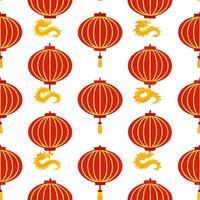 Chinese lanterns and dragons seamless tile pattern with vibrant reds and golds for festive decor concept as Vibrant red lanterns and golden dragons arranged seamlessly for festive Clear vector