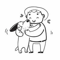 Child with Down syndrome hugging therapy dog concept as A child with Down syndrome joyfully hugging their therapy dog illustrating the deep emotional connection and support provide Clear vector