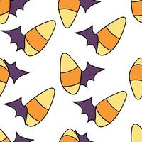 Candy corn and bats seamless tile pattern with bright colors and spooky elements for playful Halloween decor concept as Bright candy corn and spooky bats arranged seamlessly for pl Clear vector