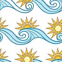 Bright summer waves seamless pattern with energetic sunbursts and colorful ocean waves for high energy designs concept as High energy summer wave pattern with sunbursts and colorfu Clear vector