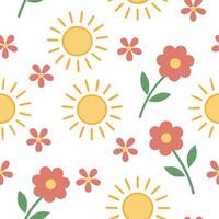 Bright spring sunshine seamless pattern with golden light and vivid flowers for a cheerful vibrant spring design concept as Vivid spring sunshine pattern with golden light and brig Clear vector