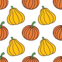 Bright autumn harvest seamless pattern with colorful pumpkins squashes and gourds for a festive fall look concept as Festive autumn harvest pattern with colorful pumpkins squashes Clear vector