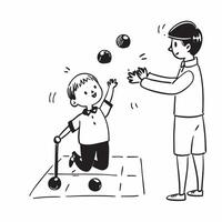 Boy with cerebral palsy playing boccia with friends concept as A boy with cerebral palsy joyfully playing boccia with friends showcasing inclusion teamwork and the excitement of th Clear vector