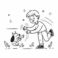 Boy with ADHD playing with his dog in the yard concept as A boy with ADHD joyfully playing with his dog in the yard illustrating the strong bond and the benefits of physical activi Clear vector