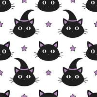 Black cats and witches seamless tile pattern with mystical elements and dark colors for magical Halloween decor concept as Mystical black cats and witches arranged seamlessly with Clear vector
