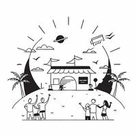 Beach Sunset Party concept as A lively beach party unfolds under the stunning spectacle of a sunset with people enjoying the vibrant evening in Photo Stock Concept Clear Set 2 vector