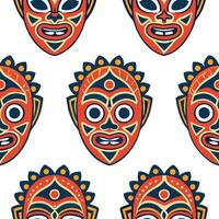 Balinese Traditional Masks seamless tile pattern with vibrant colors and cultural motifs for exotic decor concept as Vibrant Balinese traditional mask designs arranged seamlessly f Clear vector