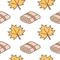 Autumn warmth seamless tile pattern with cozy blankets and golden maple leaves for inviting home decor concept as Cozy blankets and golden maple leaves arranged seamlessly to creat Clear Set 6 vector