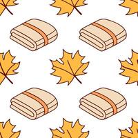 Autumn warmth seamless tile pattern with cozy blankets and golden maple leaves for inviting home decor concept as Cozy blankets and golden maple leaves arranged seamlessly to creat Clear Set 5 vector