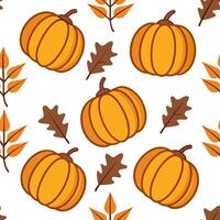 Autumn seamless pattern with pumpkins acorns and fall foliage for a harvest themed seasonal look concept as Harvest themed autumn pattern featuring pumpkins acorns and fall leaves Clear vector