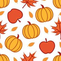 Autumn seamless pattern with apples pumpkins and fall leaves for a warm and inviting harvest design concept as Inviting autumn pattern with apples pumpkins and fall leaves ideal fo Clear vector