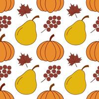 Autumn harvest seamless pattern with pears grapes and pumpkins for a bountiful seasonal harvest aesthetic concept as Bountiful autumn harvest pattern with pears grapes and pumpkins Clear vector