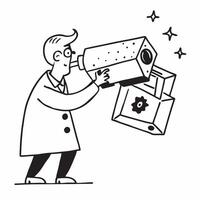 Astronomical Telescope Operations concept as A scientist operates a powerful astronomical telescope to observe distant galaxies enhancing our understanding of the universe in Phot Clear vector