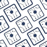 Arrange seamless collage tile sets joining iconic tech silhouettes with subtle circuit lines on white squares perfect for next gen brand imagery concept as Combine circuit inspired Clear vector
