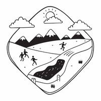 Alpine Meadows Trail Running concept as Trail runners challenge themselves in the vast and open Alpine meadows enjoying the natural terrain and scenery in Photo Stock Concept Clear vector