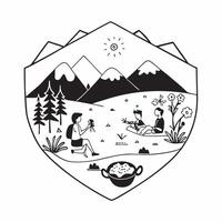 Alpine Meadows Picnic concept as Families enjoy a picnic in the vibrant Alpine meadows surrounded by panoramic mountain views and wildflowers in Photo Stock Concept Clear vector
